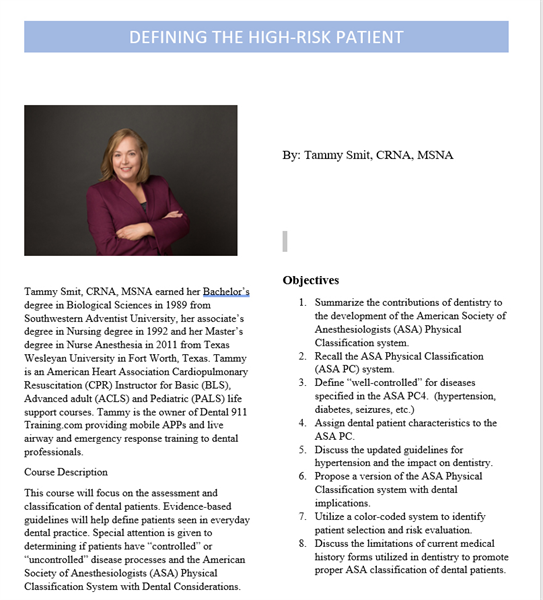 Defining the High Risk Patient- Are you prepared?