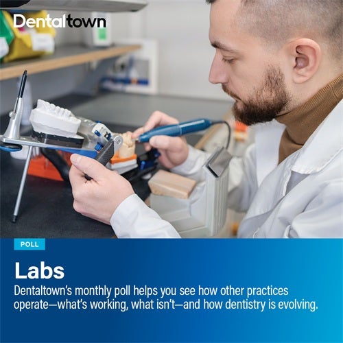 Poll: Labs Dentaltown's monthly dental poll reveals how other practices operate, what works, what doesn’t and how dentistry is evolving. The information we gather each month helps us measure trends in the profession. Take a look at this month’s topic and results on labs.